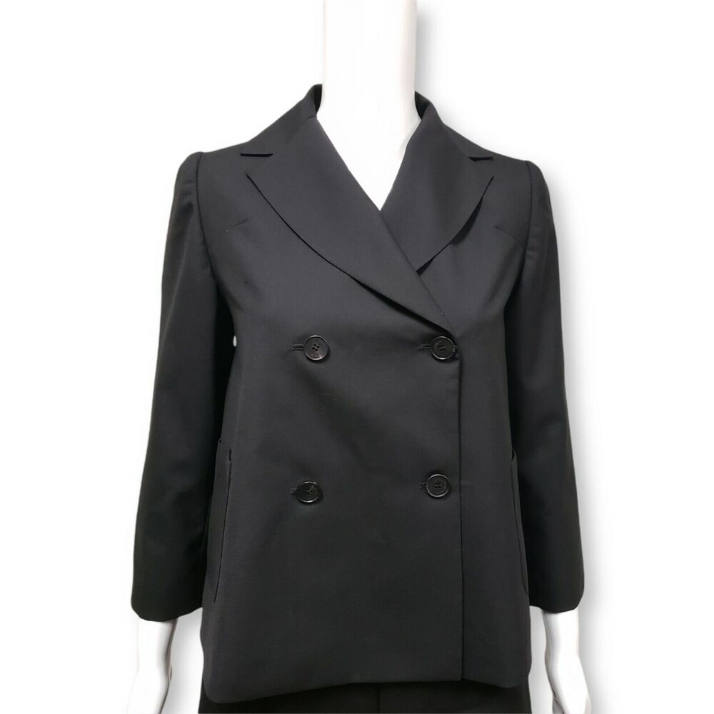 MORGANE LE FAY Silk Black Double Breasted Blazer Jacket Top Size XS CURRENT